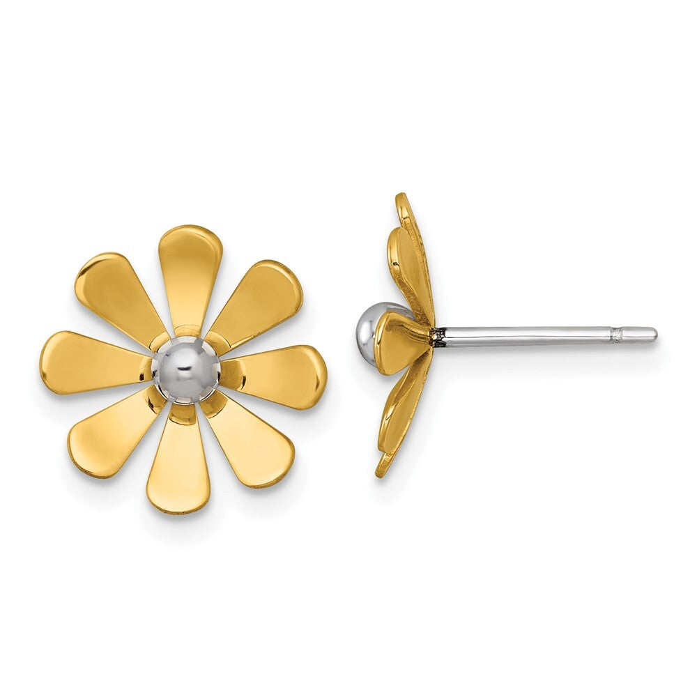 14k Yellow Gold White Rhodium Polished Daisy Stud Earrings Gift for Women