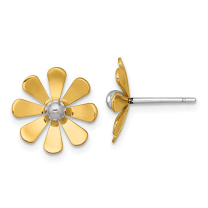14k Yellow Gold White Rhodium Polished Daisy Stud Earrings Gift for Women