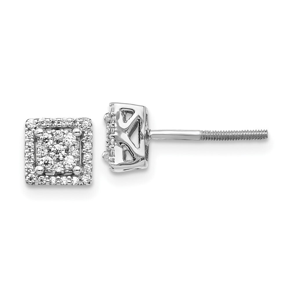 14k White Gold Diamond Square Screw Back Stud Earrings