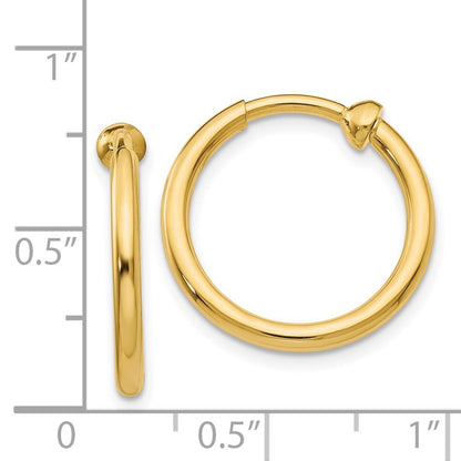 14k Yellow Gold Non-Pierced Hoop Earrings Gift for Women