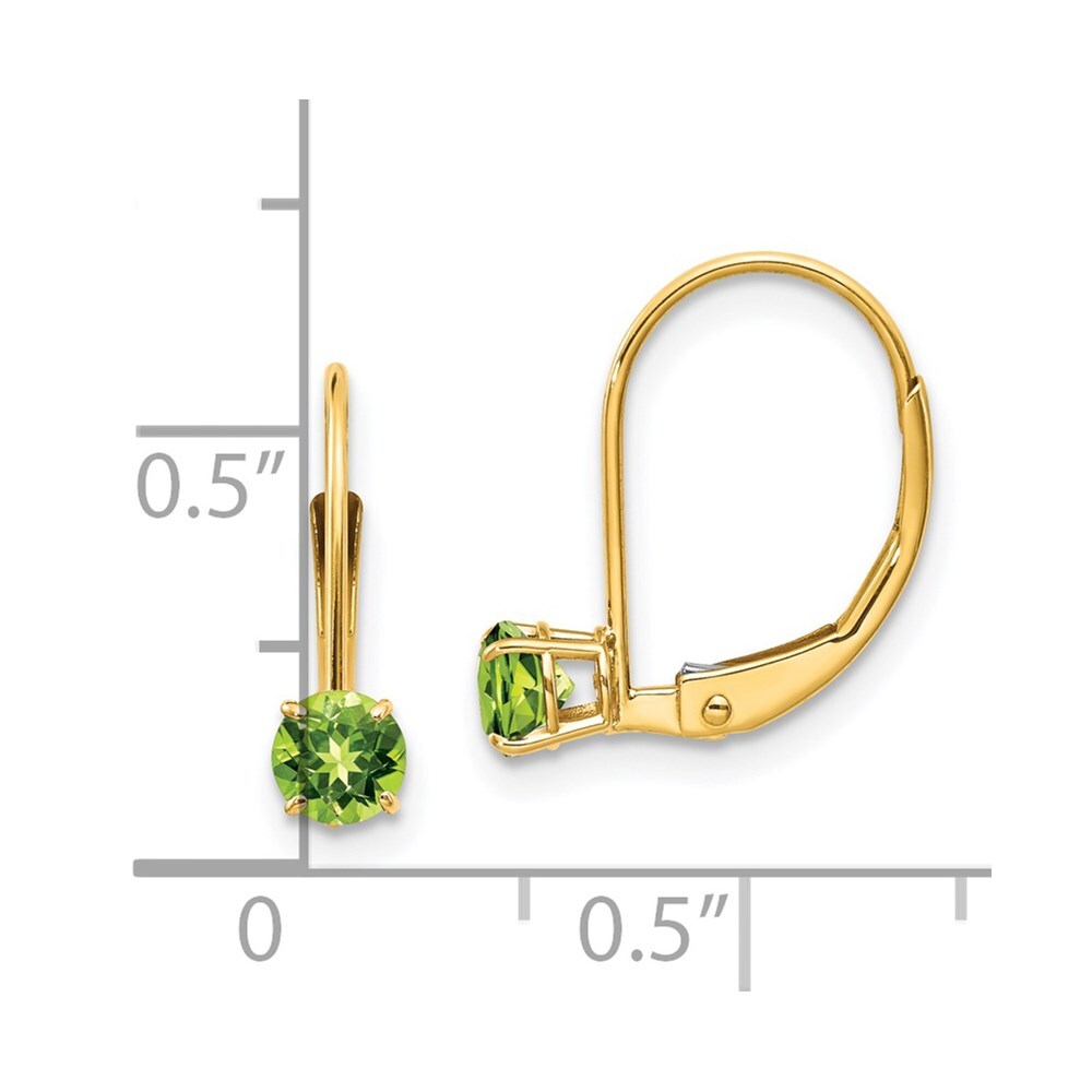 14k Yellow Gold 4mm Round August/Peridot Leverback Earrings Gift for Women