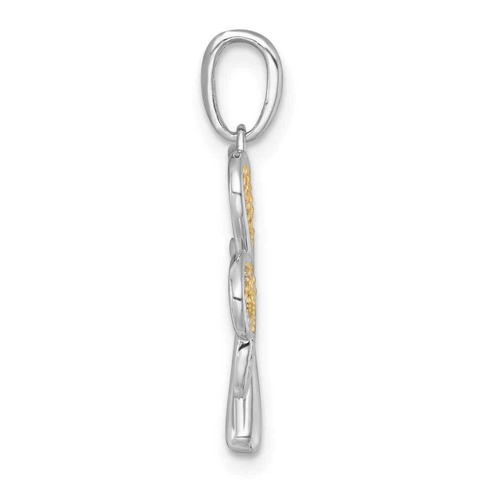 14k Yellow Gold with White Rhodium Polished Fancy 3 Leaf Clover Charm Pendant