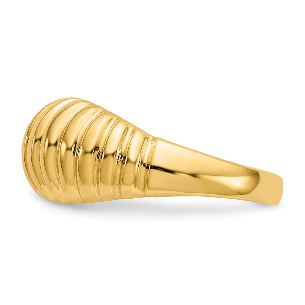 14K Yellow Gold High Polished Ribbed Dome Ring