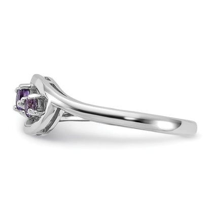 SS Rhodium-plated Amethyst Pink Quartz and CZ with Heart Ring Size 8