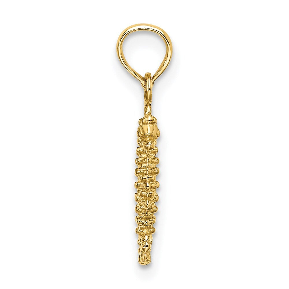 14k Yellow Gold 3-D Mini Seahorse Charm Pendant for Women