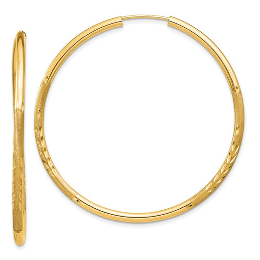 14k Yellow Gold 2mm Satin Diamond-cut Endless Hoop Earrings