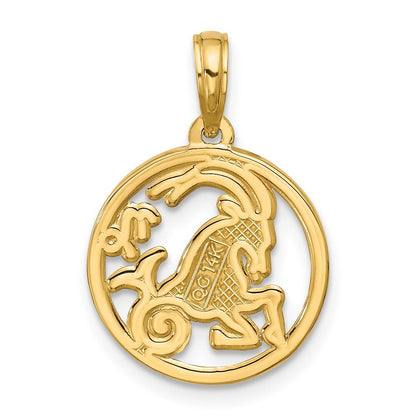 14k Yellow Gold Polished Round Capricorn Pendant for Women