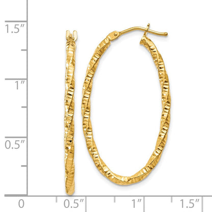 14k Yellow Gold 2mm Diamond-cut Oval Hoop Earrings