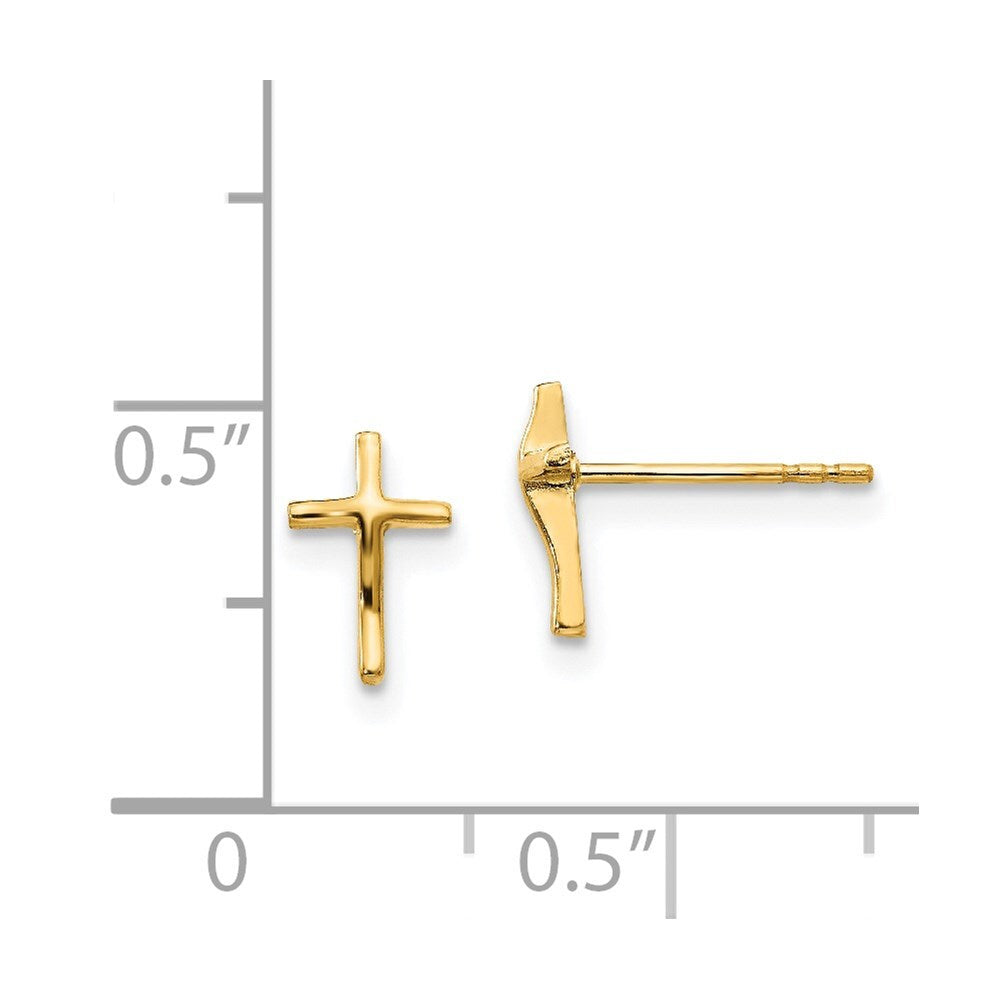14k Yellow Gold Polished Cross Stud Earrings Gift for Women