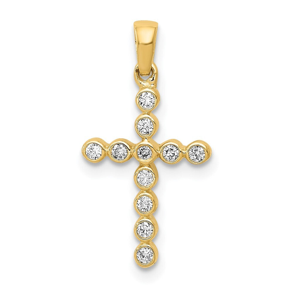 14k Yellow Gold Polished 1/10ct. Diamond Cross Pendant for Women