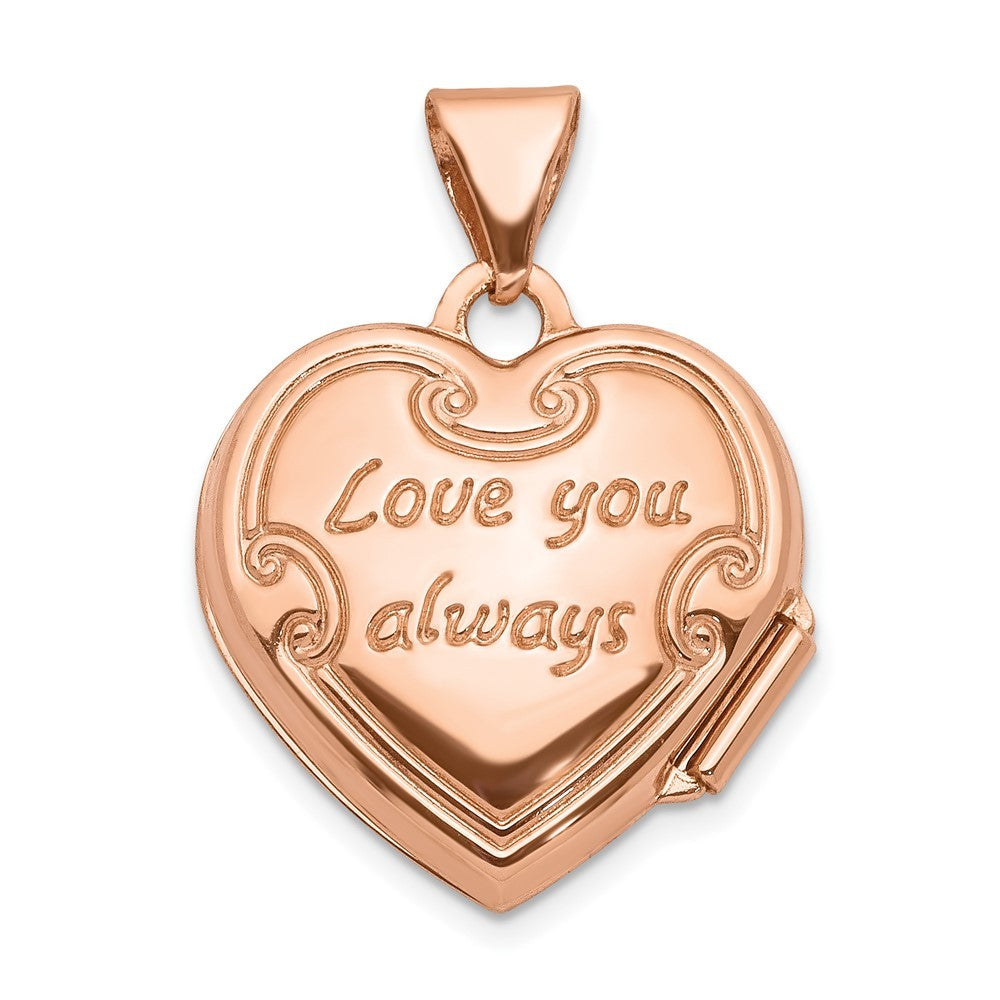 14k Rose Gold 15mm Reversible Heart Locket Pendant