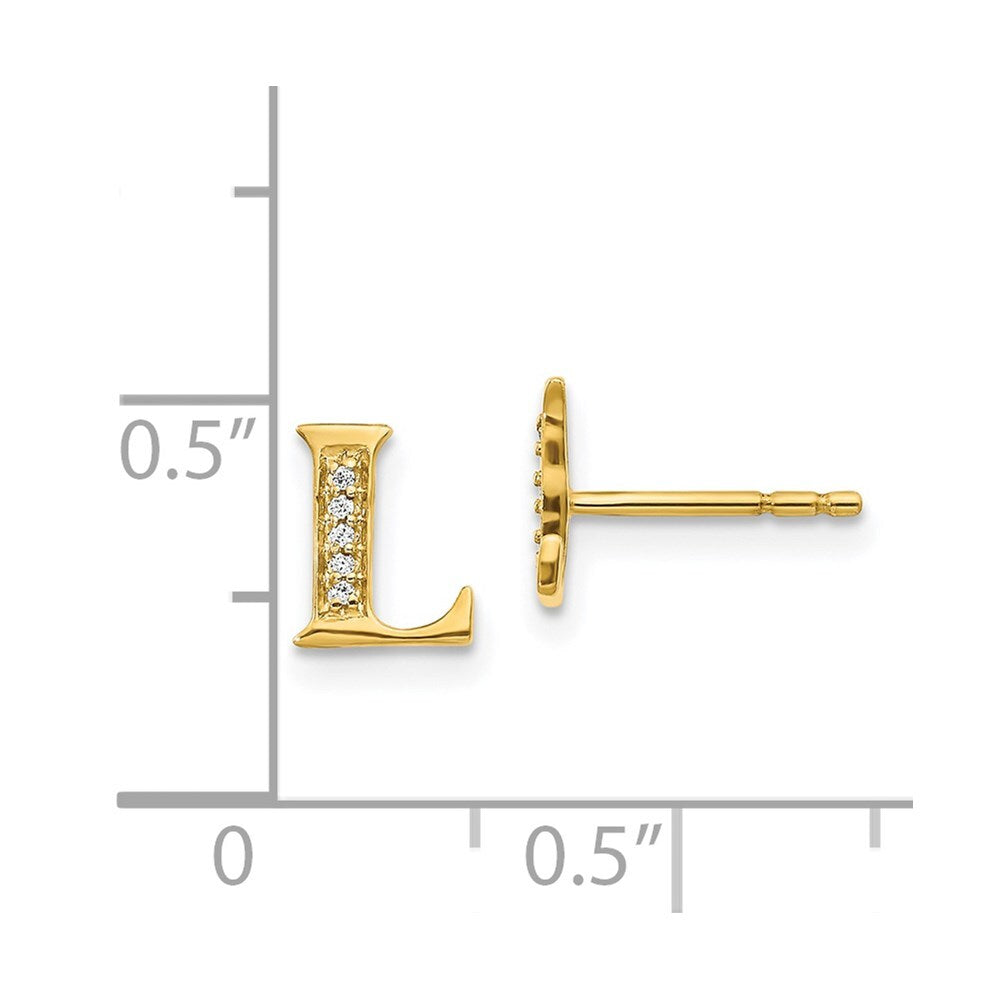 14k Yellow Gold Diamond Initial L Stud Earrings Gift for Women