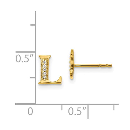 14k Yellow Gold Diamond Initial L Stud Earrings Gift for Women