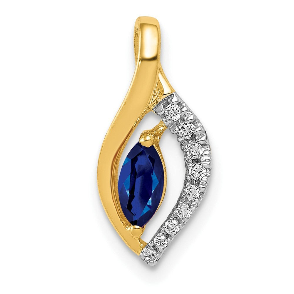 14k Yellow Gold Diamond and Marquise .37 Sapphire Pendant