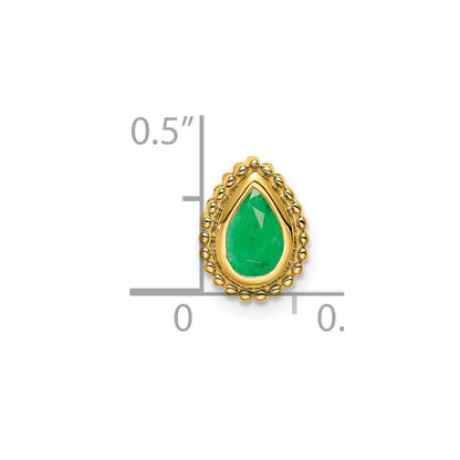 14k Yellow Gold Pear Emerald Beaded Edge Chain Slide