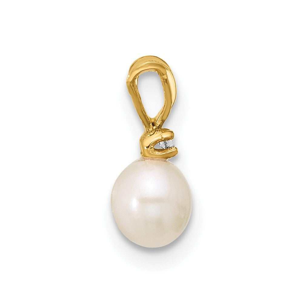 14k Yellow Gold 4-5mm White Near-Round Freshwater Cultured Pearl CZ Pendant