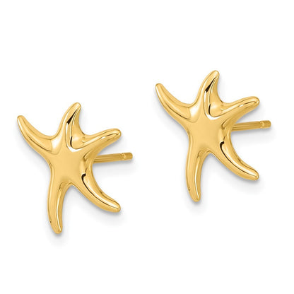 14k Yellow Gold Polished Starfish Stud Earrings Gift for Women