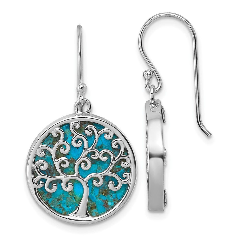 Sterling Silver Polished Compressed Turquoise Tree Of Life Earrings
