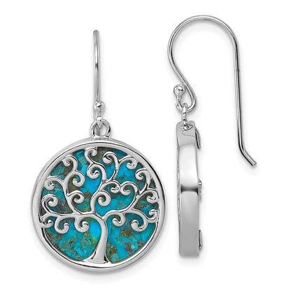Sterling Silver Polished Compressed Turquoise Tree Of Life Earrings