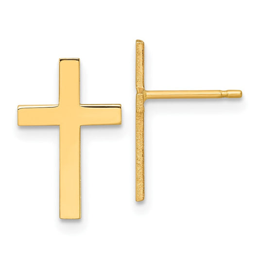 14k Yellow Gold Polished Cross Stud Earrings Gift for Women