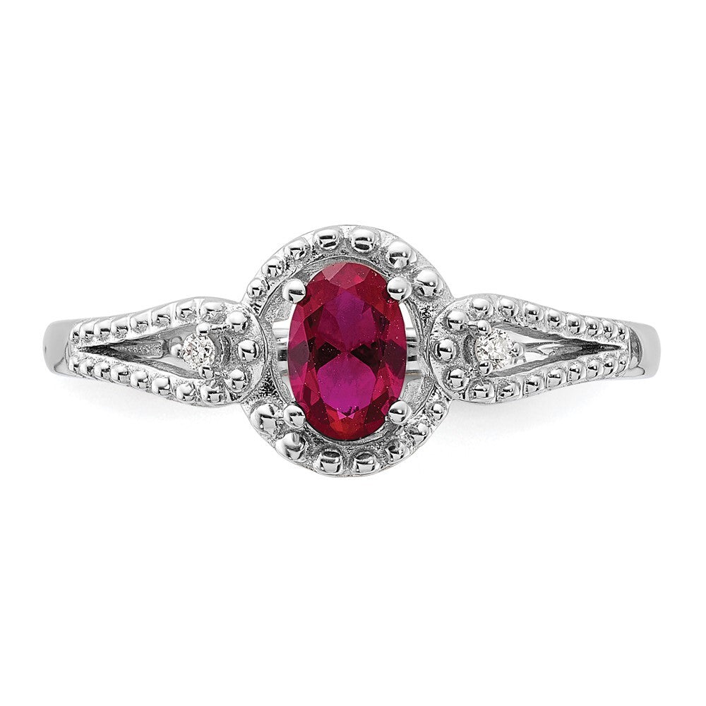 Sterling Silver Rhodium-plated Created Ruby & Diamond Ring
