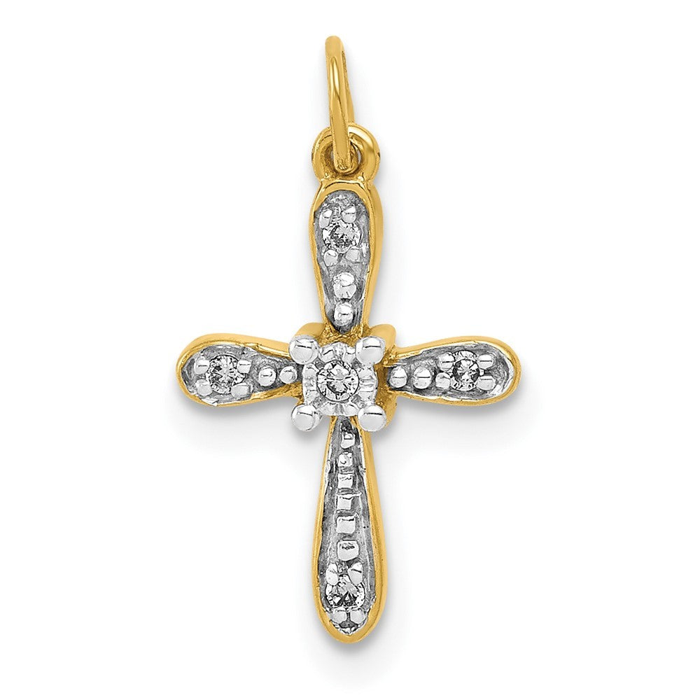 14k Yellow Gold and Rhodium .03ct. Diamond Cross Charm