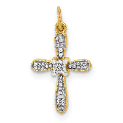 14k Yellow Gold and Rhodium .03ct. Diamond Cross Charm