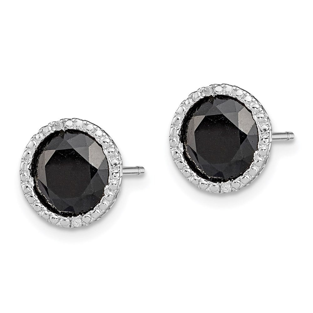 Sterling Silver Rhodium-plated Black Sapphire & Diamond Earrings