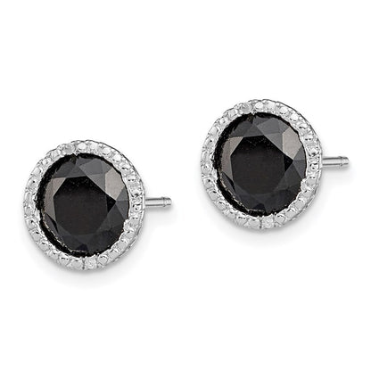 Sterling Silver Rhodium-plated Black Sapphire & Diamond Earrings