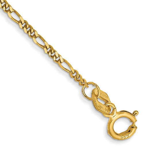 14k Yellow Gold 6" 1.25mm Flat Figaro with Spring Pendant Ring Pendant Bracelet