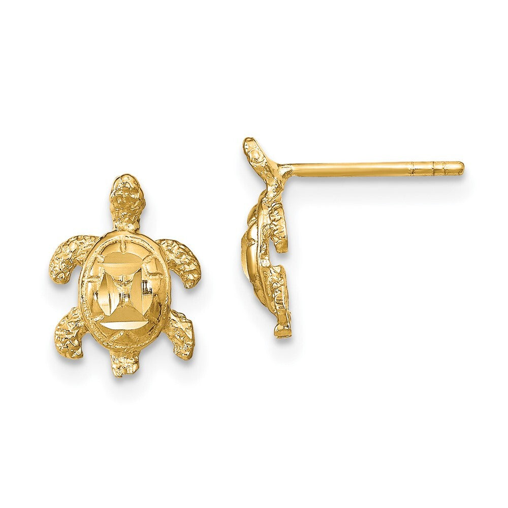 14k Yellow Gold Polished Diamond-cut Sea Turtle Stud Earrings Gift for Women