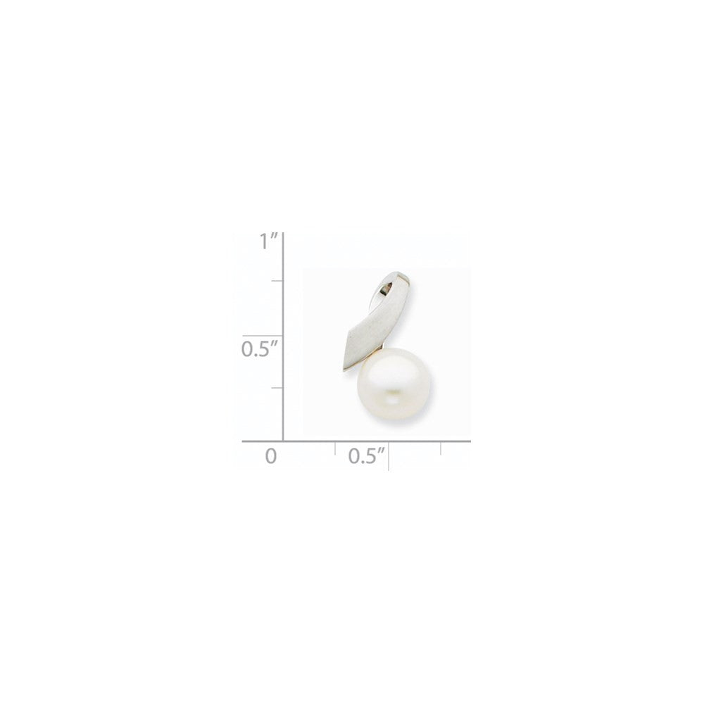 14k White Gold 8-9mm Button FWC Pearl Satin Finish Pendant Slide