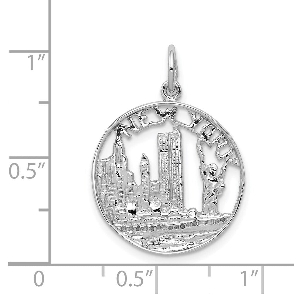 14k White Gold Solid Polished NEW YORK Skyline Charm Pendant for Women