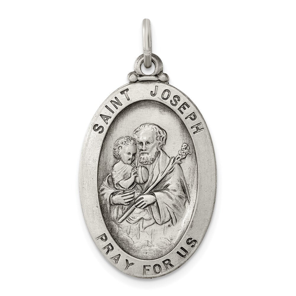 Sterling Silver Antiqued Saint Joseph Medal Pendant