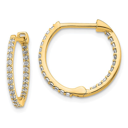 14k Yellow Gold Diamond In/Out Hinged Hoop Earrings