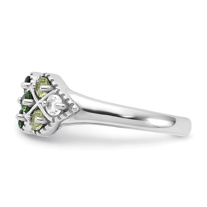 Sterling Silver Rhodium Chrome Diopside Peridot and White Topaz Ring Size 6