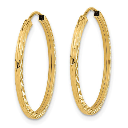 14k Yellow Gold Diamond-cut Square Tube Endless Hoop Earrings