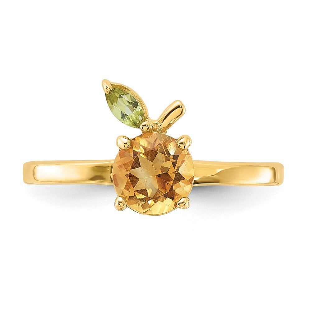14K Yellow Gold Gold Citrine and Peridot Orange Ring