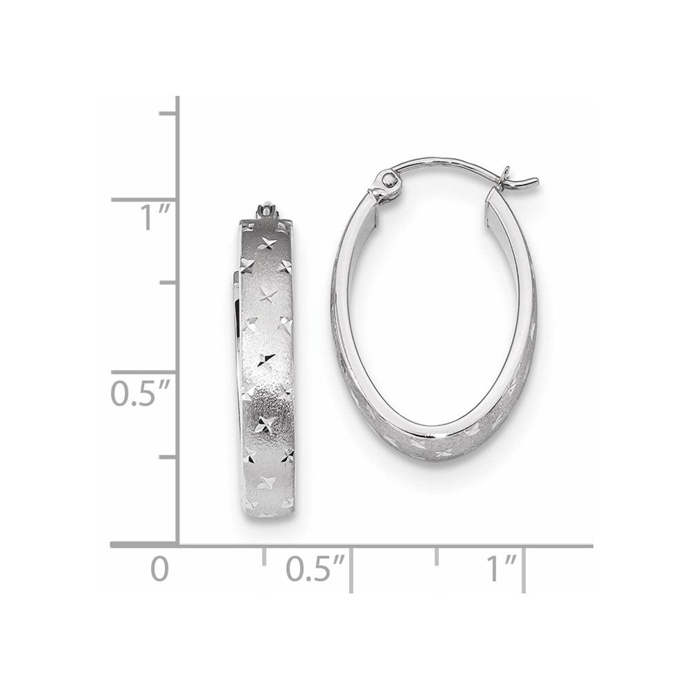 14k White Gold Polished SatinDiamond-cut Hoop Earrings Gift for Women