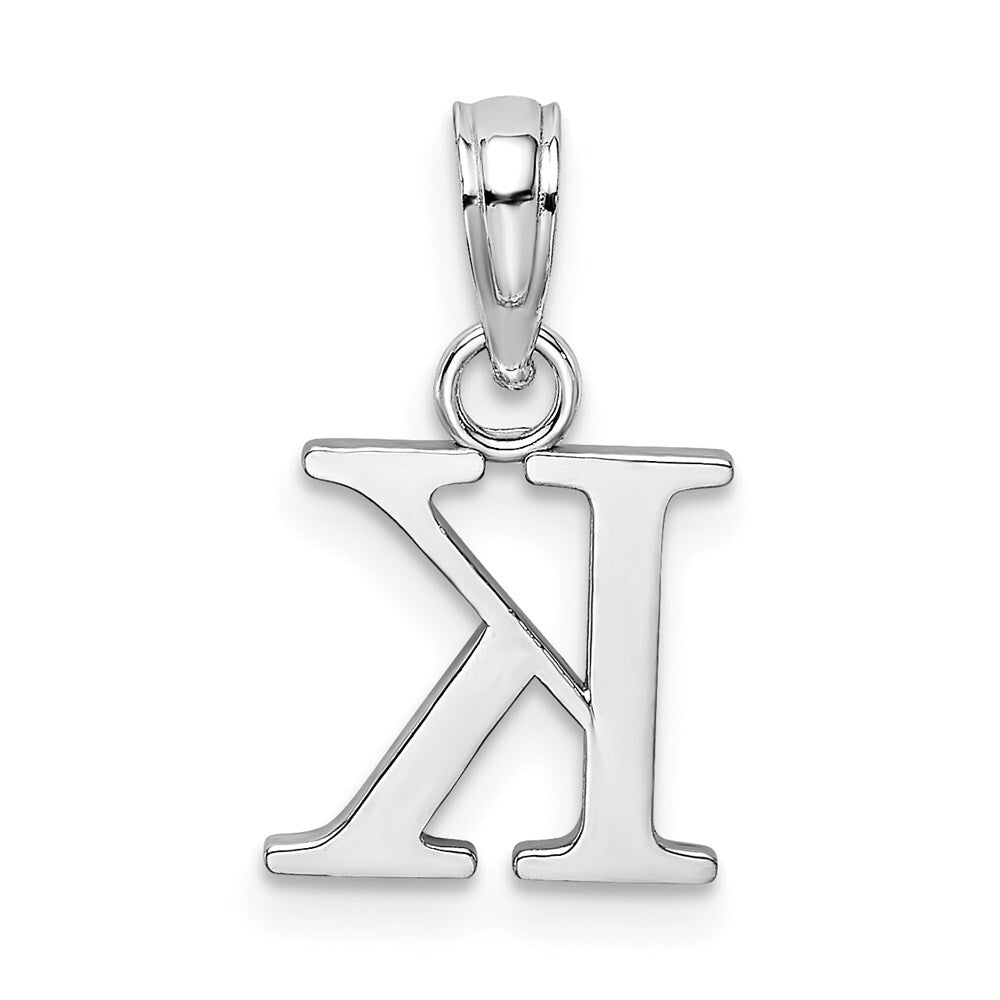 14k White Gold Polished Block Letter K Initial Pendant for Women