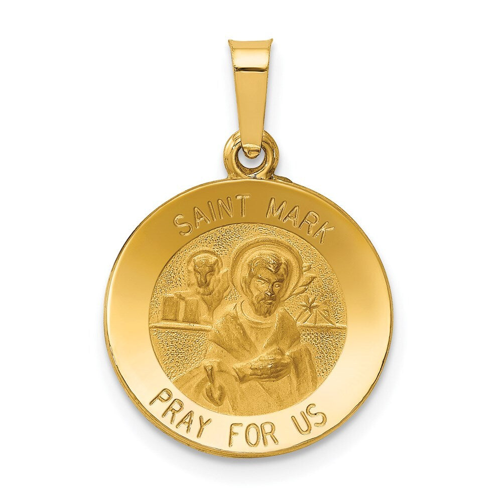 14k Yellow Gold Polished and Satin St Mark Medal Hollow Pendant for Women