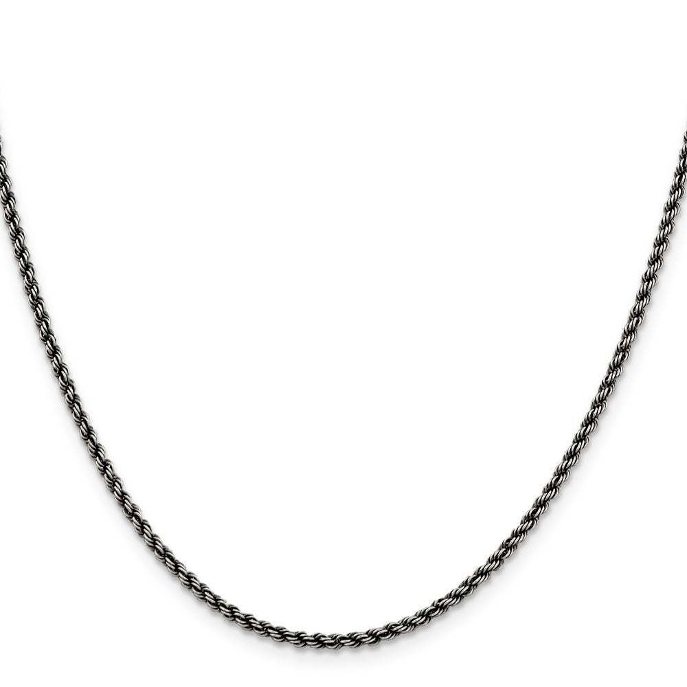 Sterling Silver Ruthenium-plated 2.3mm Rope Chain Necklace