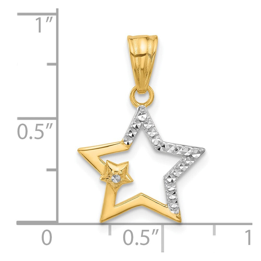 14k Yellow Gold and White Rhodium Diamond-Cut Stars Pendant for Women