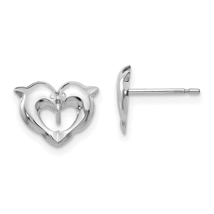 14k White Gold Screwback Dolphins Earrings