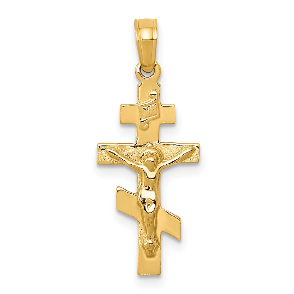 14k Yellow Gold Eastern Orthodox Crucifix Charm Pendant for Women