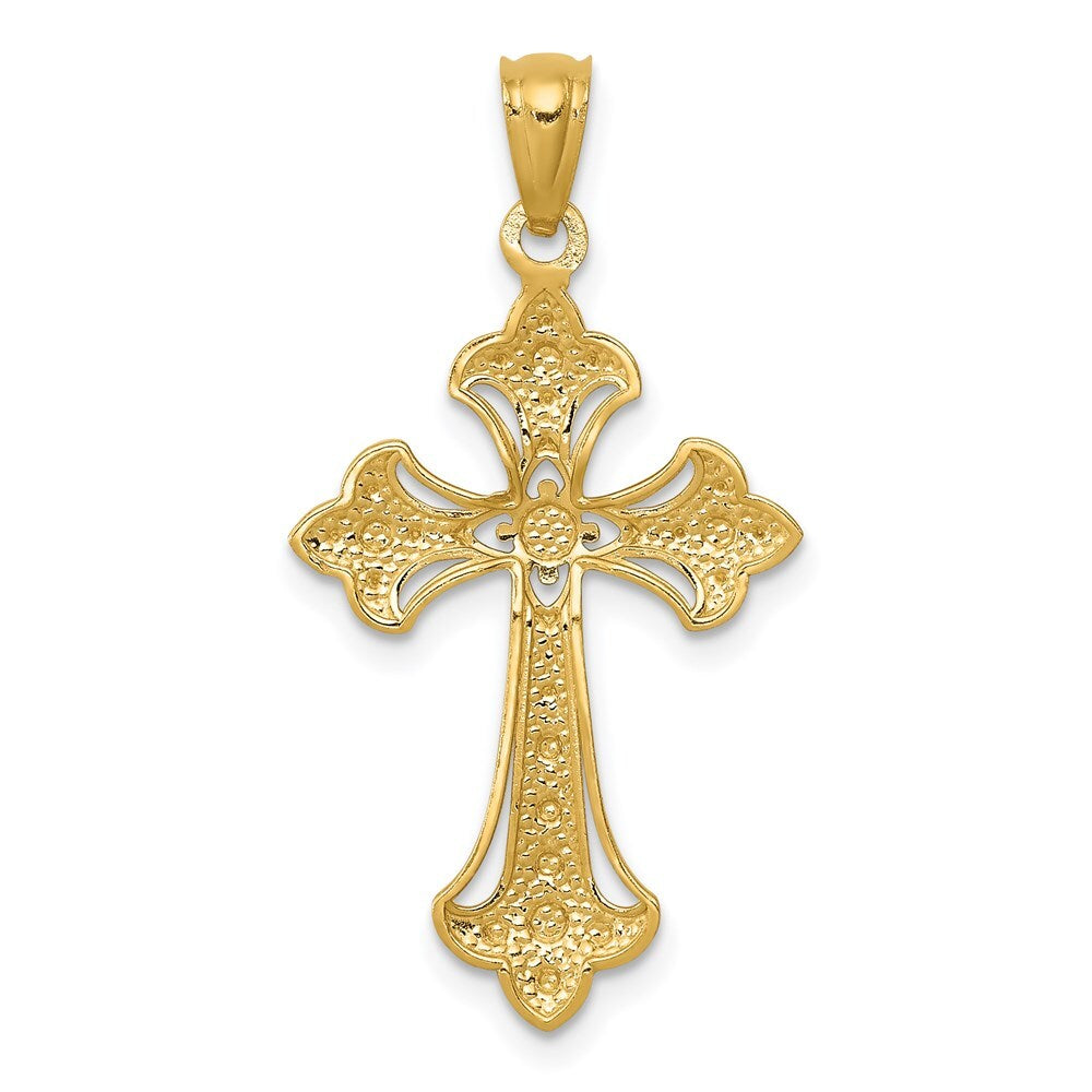 14k Yellow Gold Rhodium Diamond-Cut Cross Pendant for Women