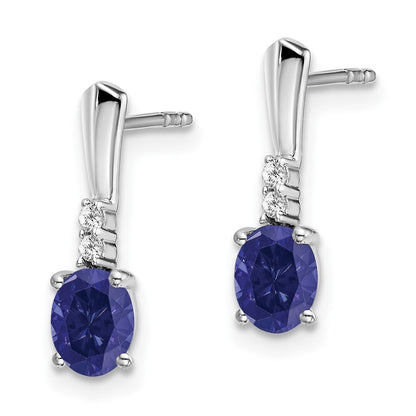 14k White Gold Oval Created Sapphire and Diamond Dangle Earrings Gift for Women