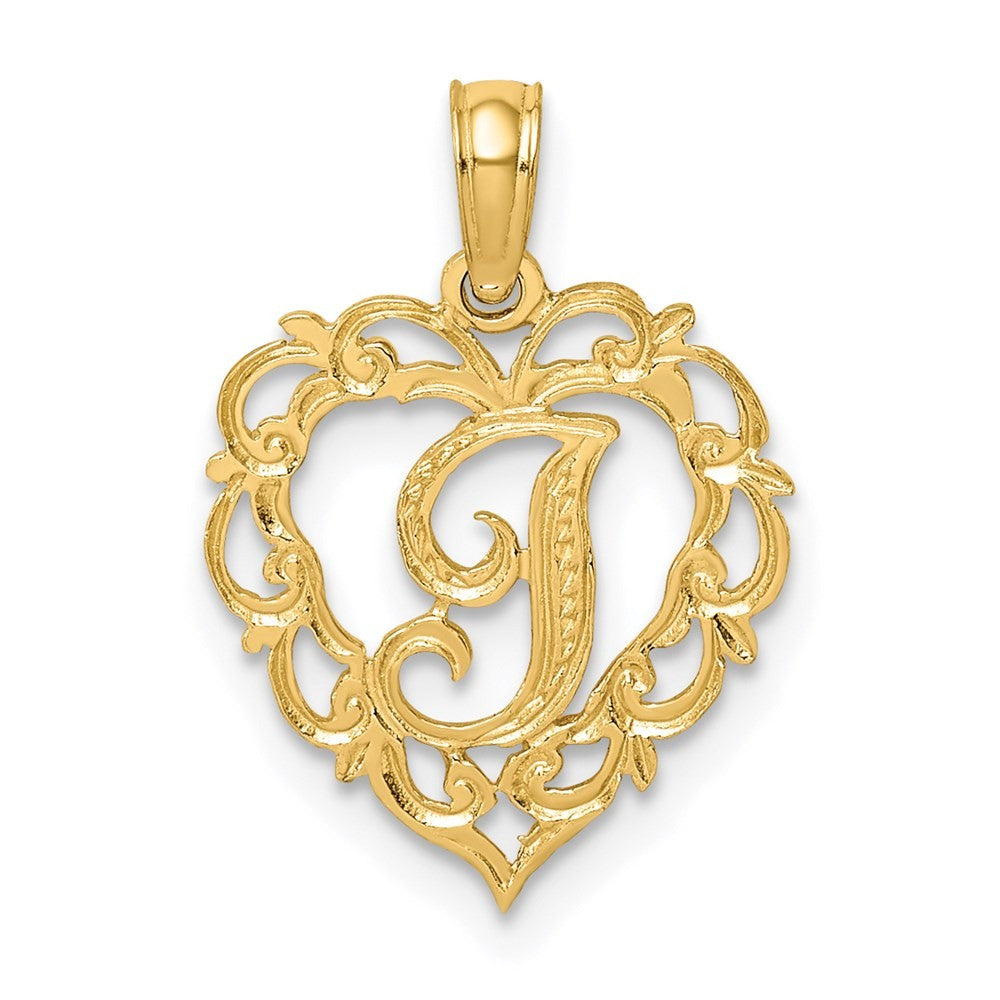 14k Yellow Gold Heart Script Letter I Initial Charm