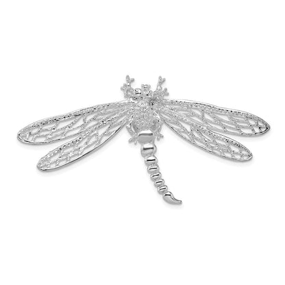 Sterling Silver Rhodium-Plated Polished Dragonfly with Filigree Wings Slide
