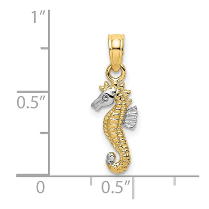 14k Yellow Gold with White Rhodium Seahorse Charm Pendant
